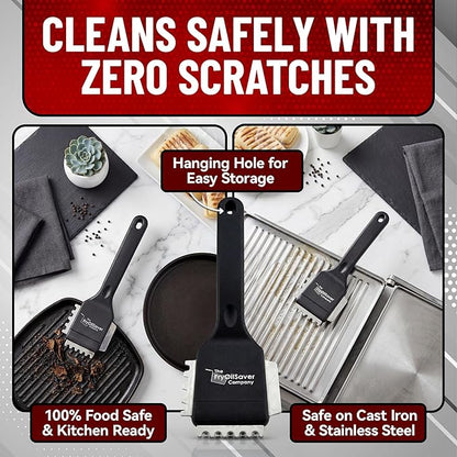 Panini Grill Brush Cleaner - Commercial BBQ & Electric Press Scraper – Heavy Duty Stainless Steel Bristles - 3-in-1 Head Grill Brush w/Scraper for Ribbed or Flat Surfaces by FryOilSaver Co - 90052