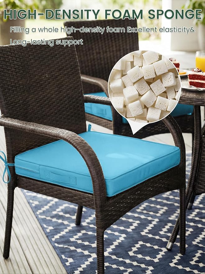 Outdoor Chair Cushion 17 x 16 x 3 Inches Patio Furniture Outdoor Waterproof Seat Cushion, Patio Chair Cushion with Handles and Ties, Square Dining Chair Cushion Set of 2, Lake Blue