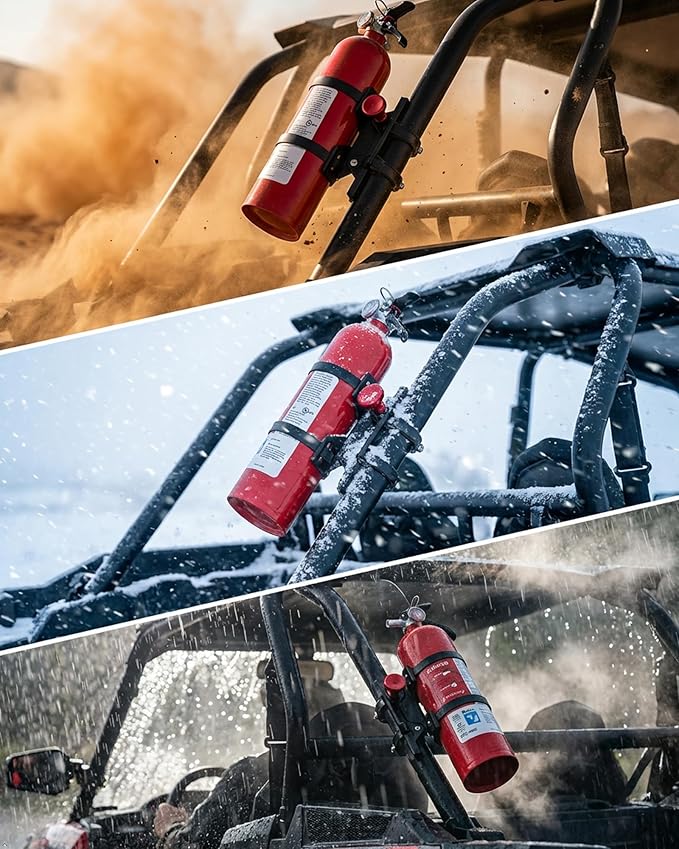 Quick Release Fire Extinguisher Mount - Aluminum Adjustable UTV Roll Bar Fire Extinguisher Holder Mounting Bracket Compatible with Jeep Wrangler TJ JK JL JKU Polaris RZR Ranger Can-Am X3 Universal