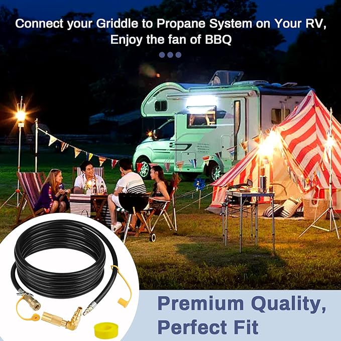 Upgraded 18FT RV Quick Connect Propane Hose for RV to Grill, Low Pressure Quick Connect Propane Hose with Elbow Adapter for 17" and 22" Blackstone Griddles/Grills
