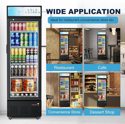 20.8''W Commercial Refrigerators, 11 Cu.ft. Glass Door Beverage Refrigerators Commercial Fridge Upright Display Cooler with Soft LED Light and Adjustable Shelves for Restaurant Grocery Stores