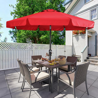 MASTERCANOPY 10ft Patio Umbrella with Valance, Crank & Tilt, Red | 8 Ribs, UV & Fade-Resistant, Waterproof, Vented Top – Ideal for Garden, Deck, Yard, Pool