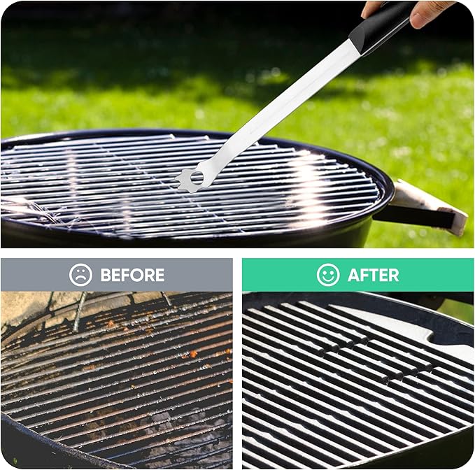 Grate Grill Scraper with Long Handle, Universal 14" Long Stainless Steel Grill Cleaner, Grill Grate Accessory, BBQ Barbecue Cleaning Gadgets, Hang Loop Included