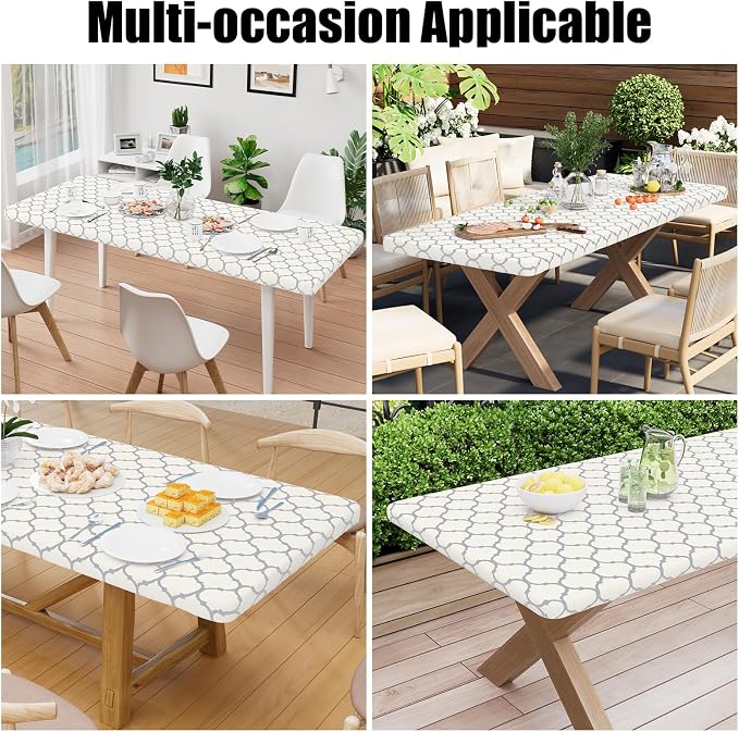 Smiry Picnic Fitted Table Cover, 4 Foot Flannel Backed Vinyl Tablecloth | Waterproof Elastic Stretch Table Cloth, Wipeable Plastic Tablecloth for Camping, Indoor & Outdoor (Beige, 36" x 48")