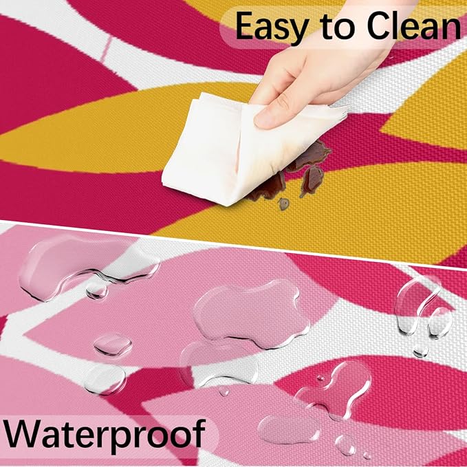 Round Tablecloth with Umbrella Hole and Zipper Elastic Fitted Table Cloth 36"-44" Oil-Proof Waterproof Patio Table Cover for Outdoor Picnic Party, Spring Summer Geometric Elegant Pink Yellow
