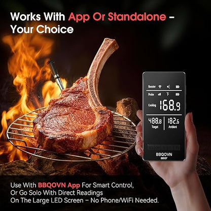 Smart WiFi Wireless Meat Thermometer, Sub-1G Long Range 1000FT, 7 NIST Certified Sensors in 1 Thinner Probe ±0.5℉ Accuracy, Standalone Base with App