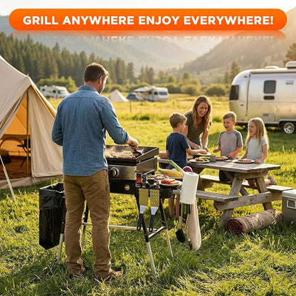Outdoor Folding Grill Table, Adjustable Blackstone Griddle Stand, Fit 17” 22” Blackstone & Ninja Grills, Portable Camping Table for Outdoor BBQ & Tailgating
