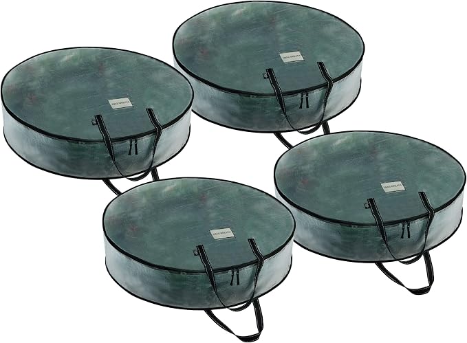 VENO 4 Pack Summer Wreath Storage Container, 30 Inch Clear Wreath Bag, Spring, Christmas Garland Decoration Organizers with Zipper and Durable Handles (Clear, 30"-4 Pack)