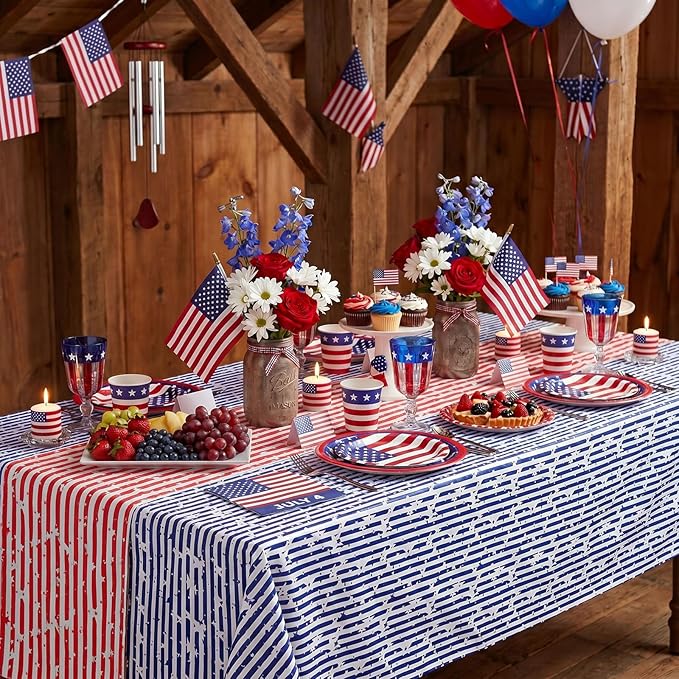 Independence Day Table Cloth 4th of July Decoration 58x120inch American Flag Blue White Striped Star Dresser Scarves Holiday Table Overlays Outdoor Party Celebration