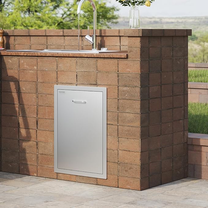 VEVOR Outdoor Kitchen Drawers 17.7"W x 25"H x 22.8"D Stainless Steel | Cabinets Trash Drawer/Door/Combo, for BBQ Island, Patio Grill Station, Access Door Drawers, Handle, Smooth Sliding Rail