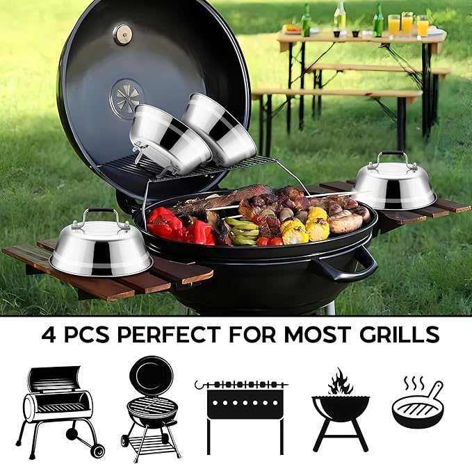 Onader 6 Inch Round Melting Dome Griddle Lid Set of 4, Stainless Steel Small Basting Cover