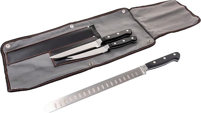 Oklahoma Joe’s Blacksmith 3‑Piece BBQ Knife Set – Full‑Tang Meat Knives with Riveted Handles & Storage Roll