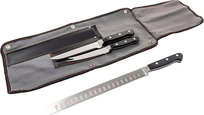 Oklahoma Joe’s Blacksmith 3‑Piece BBQ Knife Set – Full‑Tang Meat Knives with Riveted Handles & Storage Roll