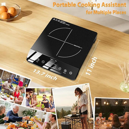 Portable Induction Cooktop Single Burner 1800W, Touch Control Plug in | ETL-Certified, 3 Hour Timer, 12 Temp From 140℉ to 465℉, Child Lock, Portable Countertop 110V Plug Design for Kitchen RV Dorm