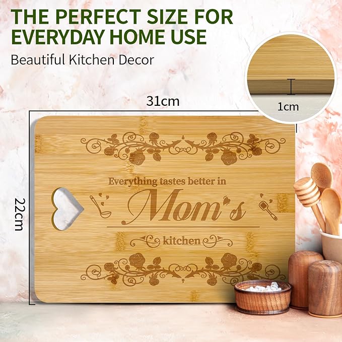 Gifts for Mom from Daughter Son, Mom's Birthday Gift, 12x8.6 Inch Bamboo Cutting Board, Mathers Day Christmas Gifts for Mama,Grandma