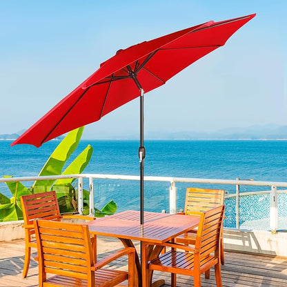 9' Outdoor Patio Umbrella, Outdoor Table Umbrella, Yard Umbrella, Market Umbrella with 8 Sturdy Ribs, Push Button Tilt and Crank