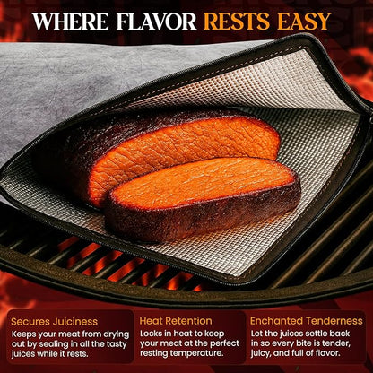 Portable Insulated BBQ Blanket for Resting Meat with Wide Mouth & Zipper – Multi-Layer Leakproof BBQ Resting Bag for Smoking, Grilling, Pulled Pork Shoulders, Steaks, Briskets, Beef, Turkey
