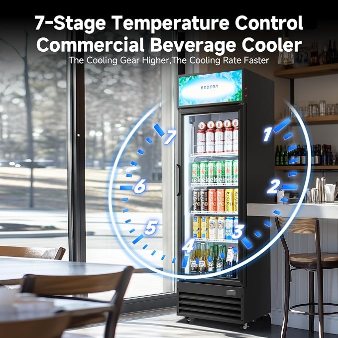 BODEGA BODEGACOOLER 9.0 Cu.Ft Commercial Beverage Refrigerator with Glass Door, Upright Display Merchandiser Fast Cooling Drink Cooler, Digital Thermostat, LED Light – Beat Summer Heat for Game Day.