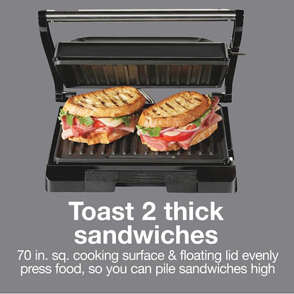 Proctor Silex Panini Press Sandwich Maker Grill & Electric Indoor Grill | 70 sq. in. Cooking Surface | Easy-Clean PFAS-Free Nonstick Grids | Compact Upright Storage | Indicator Lights | Black