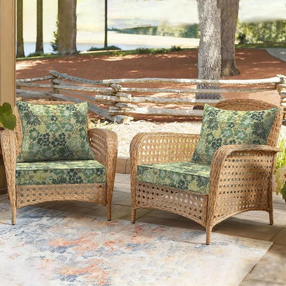 DYTXIII Outdoor Deep Seat Cushion Set, Water Repellent 24"x24" Patio Thick Cushions Replacement with Seat & Back Pillow for Patio Sofa, Wicker Chair, Couch - Green Rose