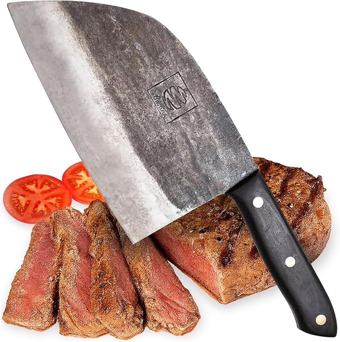COOLINA Promaja 6" Chef Knife, Hand-Forged High-Carbon Steel, Wide-Blade Multipurpose Kitchen Knife for Slicing, Carving, Chopping, BBQ & Meat Cutting, Full-Tang with Ergonomic Wood Handle