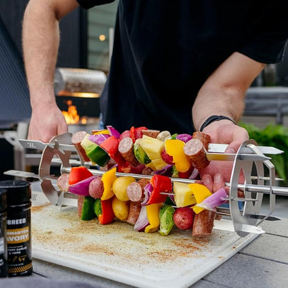 Breeo Rotisserie Skewers - Rotisserie Grill Accessory | For chicken, turkey, BBQ & kabobs, live fire cooking accessories