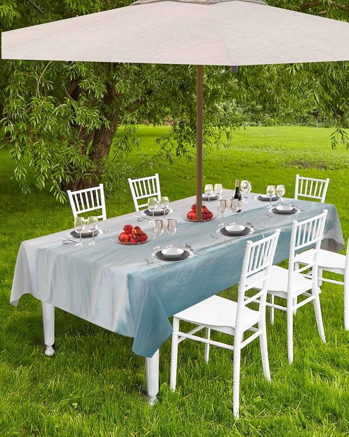 Summer Beach Outdoor Tablecloth - 54x80 Inch Rectangle Dining Table Cover, Coastal Ocean Nautical Seaside Aqua Beige Waterproof Outdoor Table Cloth with Umbrella Hole & Zipper for Picnic/Patio/Party