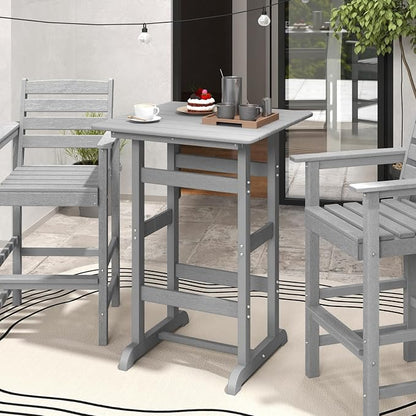 GIANTEX 42" Height Outdoor Tall Bar Table, HDPE Square Pub Tables with Wood Grains, High Top, Cocktail Bistro Table for Adirondack Chairs, Patio, Garden, Poolside, Yard, Balcony, Grey