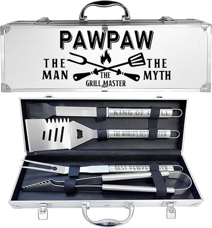 Paw Paw Gifts, Pawpaw Gifts from Grandkids Heavy Duty Grilling Accessories Kit for Backyard BBQ, Thick Stainless Steel Grill Utensils with Non-Slip Handle Tool fo r Man Fathers Day