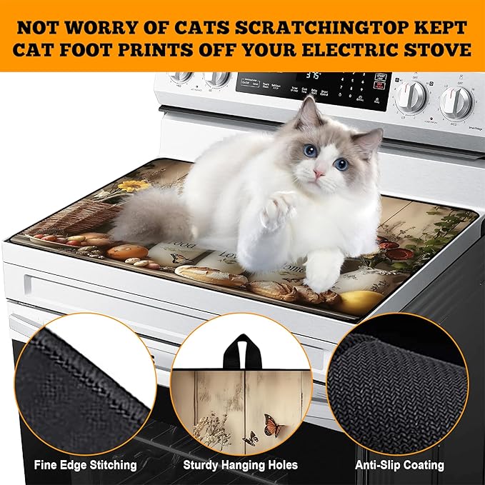 Multi-Design Stove Cover for Glass/Electric Stoves - 3-in-1 Heat-Resistant Protector Mat, Non-Slip Drying Rack30"L x 21"W