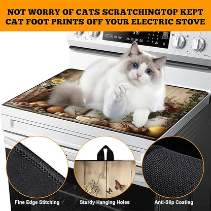 Multi-Design Stove Cover for Glass/Electric Stoves - 3-in-1 Heat-Resistant Protector Mat, Non-Slip Drying Rack 28"x20"
