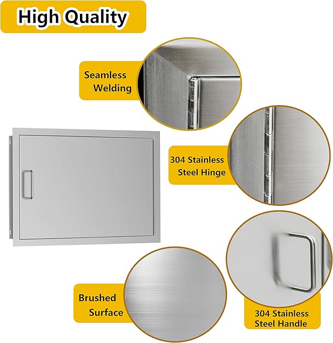 Luffioner BBQ Outdoor Kitchen Doors,24W x 17H Inch Double BBQ Access Door,Rust-Proof Thickened Plate 304 Stainless Steel Access Door for Outdoor Kitchen, BBQ Island,Grilling Station (24W x 17H)