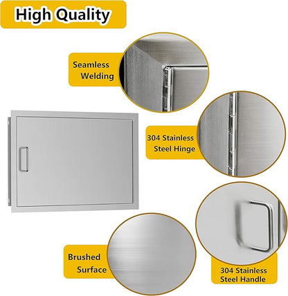 Luffioner BBQ Outdoor Kitchen Doors,24W x 17H Inch Double BBQ Access Door,Rust-Proof Thickened Plate 304 Stainless Steel Access Door for Outdoor Kitchen, BBQ Island,Grilling Station (24W x 17H)