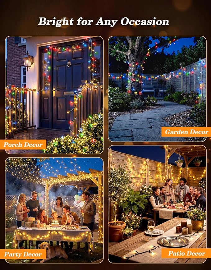 LitHome 2 Pack Solar String Lights Outdoor with Remote, Total 200LED 66FT | Solar Christmas Lights Waterproof, 8 Mode String Light for Xmas Patio Garden Party Yard Tree Decor, Warm White & Multicolor