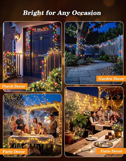 LitHome 2 Pack Solar String Lights Outdoor with Remote, Total 200LED 66FT | Solar Christmas Lights Waterproof, 8 Mode String Light for Xmas Patio Garden Party Yard Tree Decor, Warm White & Multicolor