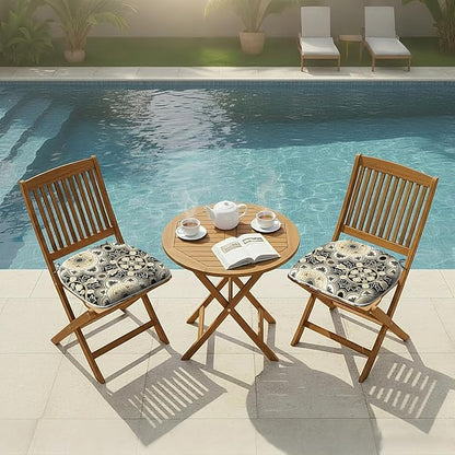 DYTXIII Set of 2 Outdoor Chair Cushions with Ties, Water Repellent Patio Chair Pads 17"x 16" for Outdoor Furniture, Round Corner Seat Cushions for Garden Yard Kitchen Vintage Medallion