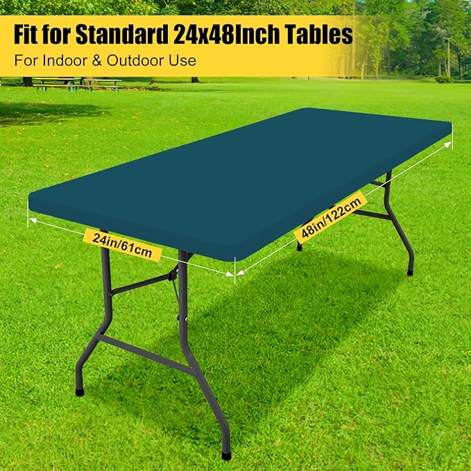 Smiry Rectangle Tablecloth, Elastic Fitted Flannel Backed Vinyl Tablecloths for 4ft Folding Tables, Waterproof Wipeable Table Covers for Indoor, Outdoor, Camping and Picnic (Peacock Blue, 24"x48")