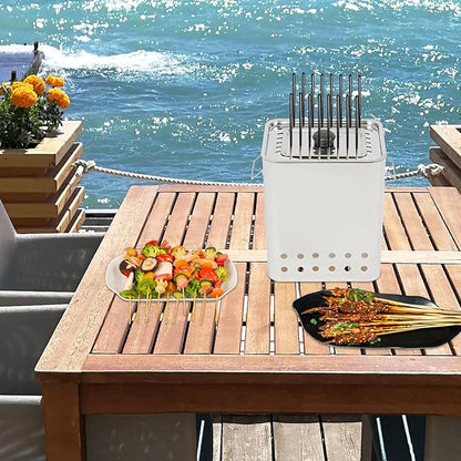 Stainless Steel Barrel Grill Charcoal 2-in-1 Barrel Smoker Grill with Complete BBQ Kit 360° Smokeless Barril Asador Vertical Smoker for Backyard Cookout, Camping (Rectangle, 26-Skewer)