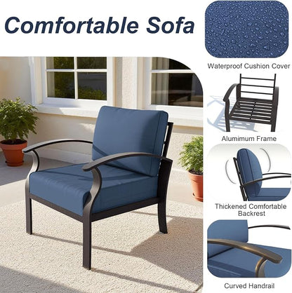 ALAULM Aluminum Patio Furniture Set with 2 Swivel Chairs 7-seat Metal Outdoor Furniture Patio Sectional Sofas Patio Conversation Set w/5.1" Cushions for Patio, Backyard, Poolside-DarkBlue