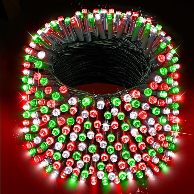 XURISEN 551FT 1400 LED Christmas Lights Outdoor Green Wire String Lights 8 Modes with Timer Memory Waterproof Fairy Lights Plug in for Xmas Tree Wedding Yard Party Holiday Decorations(Red+Green+White)