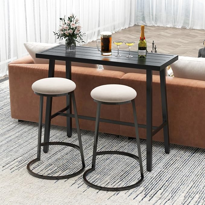 COSTWAY 36" Outdoor Bar Table, Rectangular High Pub Table with Adjustable Foot Pads, Patio Counter Height Dining Table for Balcony, Backyard, Indoor, Black | Adjustable Foot Pads, Patio Counter Height Dining Table for Balcony, Backyard, Indoor, Black