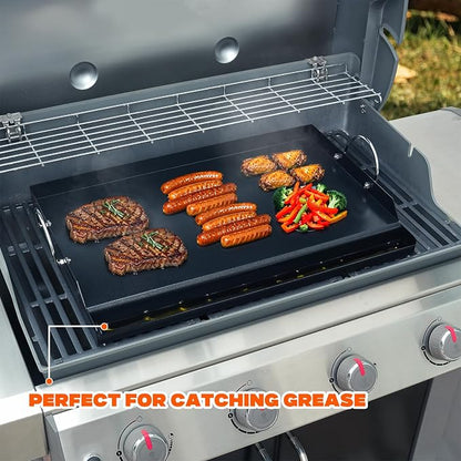 onlyfire 25" x 16" Ceramic Coated Non-Stick Flat Top Griddle Insert | Removable Handles, Wavy Ventilation, Grease Groove, For Gas and Charcoal Grills, Tailgating, Camping and Parties