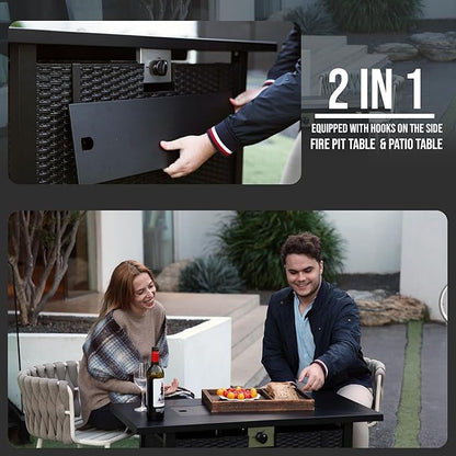 Propane Fire Pit Table – Rectangle 43 Inch Outdoor Firepit for Patio, Balcony, and Garden – Versatile Gas Fire Pit with Lava Rock & Table Lid