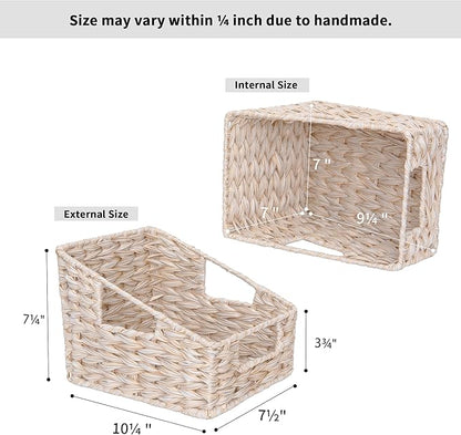 GRANNY SAYS Wicker Basket with Handles, Trapezoid Decorative Woven Baskets, Waterproof Wicker Storage Baskets for Shelves, Basket for Organizing, Butter Milk, 2-Pack