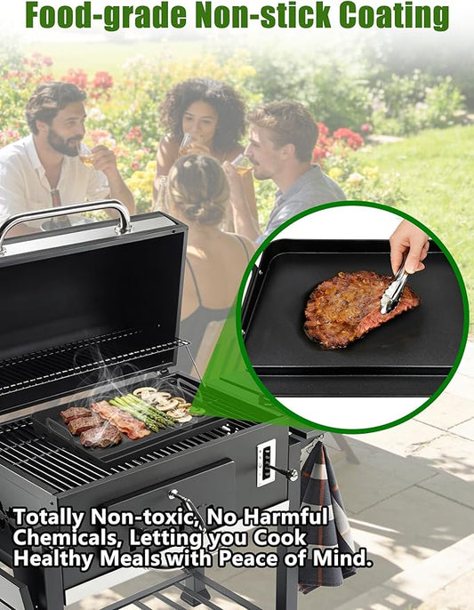 2026 Advanced Portable Steel Griddle, Griddle for Gas Grill, Non-Stick Coating, Universal Flat Top for Gas Grill/Stove/Oven/Campfire, Ergonomic Handle & Easy Clean for Outdoor BBQ & Camping, 23"x16"