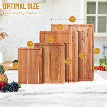 BEZIA 16.5" x 13" Acacia Wood Cutting Board, Durable Kitchen Prep Station | Deep Juice Grooves, Side Handles, Pre-Oiled Surface, Ideal for Daily Meal Prep, Expert Carving, Serving & Kitchen Decor