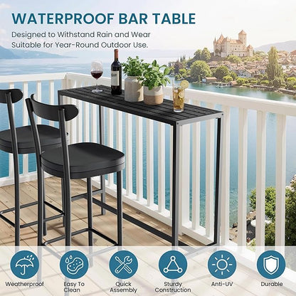 45" Outdoor Bar Height Table, Black Metal Frame with HDPE Top | Carbon steel frame, 400lbs Capacity. UV-Resistant, Easy Assembly, Adjustable Feet, for patio, hot tub, balcony, indoor