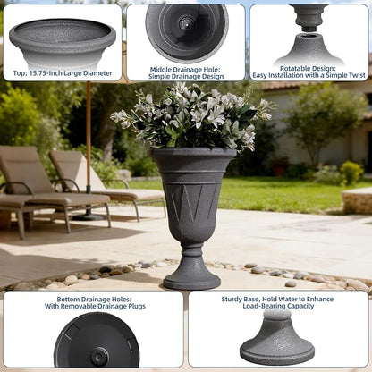24"Tall Urn Planters for Outdoor Plants, Urns and Pedestal Set of 2 | Resin HDPE Weather-Resistant Material, Vintage Trophy Design Outdoor Planters with Drainage Holes, Flower Pot/Vase/Porch Door