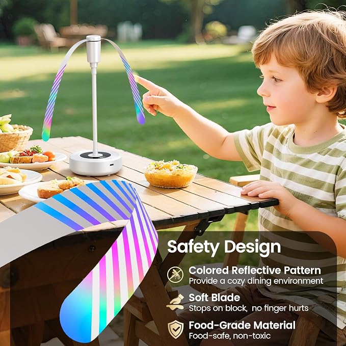 TriPole Fly Fans for Tables with Battery Display, Rechargeable, 20H Runtime | 2000mAh Rechargeable Food Fan, Quiet Operation, Flexible Neck for 360° Coverage Outdoor Fan for Picnic, Party, BBQ, Kitchen