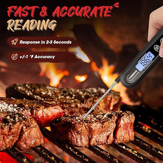 Meat Thermometer Digital, 3S Instant Read Food Thermometer for Cooking with Backlight & Magnet, Foldable Temperature Probe Kitchen Gadgets Essentials for BBQ Oven Grill Smoker Candy